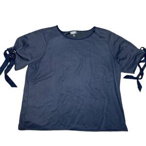 The Limited Navy Blue Short Sleeve W/ Silver Grommets And Ties Top Blouse